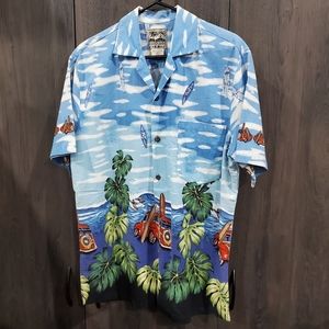 Hawaiian Shirt with Woody and Surfers 🏄‍♀️   🏄‍♂️ 🌊  Hang Ten Aloha Size M